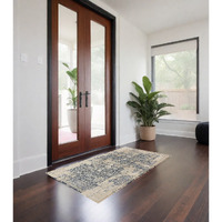 2' X 3' Blue and Ivory Floral Area Rug
