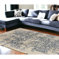 8' X 10' Blue and Ivory Floral Area Rug