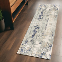 7' Runner Blue and Beige Abstract Runner Rug