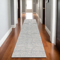 8' Runner Blue and Ivory Wool Abstract Hand Tufted Runner Rug