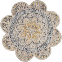 6' Beige Round Wool Floral Hand Tufted Area Rug