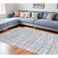 8' X 10' Gray and Black Wool Abstract Geometric Hand Loomed Area Rug