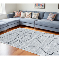 8' X 10' Gray and Black Abstract Hand Loomed Area Rug