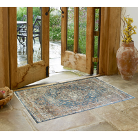 2' X 3' Blue and Brown Oriental Distressed Area Rug With Fringe