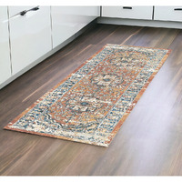 8' Rust Oriental Distressed Runner Rug With Fringe