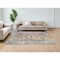 9' X 13' Rust Oriental Distressed Area Rug With Fringe