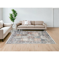 8' X 10' Ivory Oriental Distressed Area Rug With Fringe