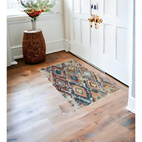 2' X 3' Blue Geometric Distressed Area Rug With Fringe