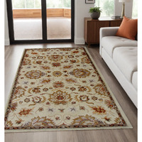 5' X 8' Cream Oriental Hand Tufted Non Skid Area Rug
