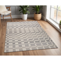 4' X 6' Gray and Beige Checkered Distressed Area Rug