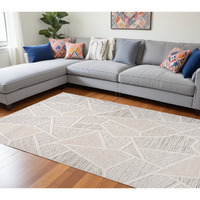 7' X 10' Cream and Beige Geometric Distressed Area Rug