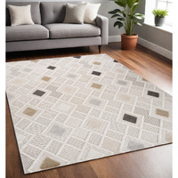 5' X 8' Cream and Beige Abstract Distressed Area Rug