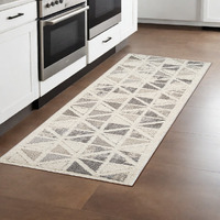 8' Gray and Cream Geometric Distressed Area Rug