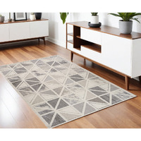 4' X 6' Gray and Cream Geometric Distressed Area Rug