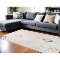 8' X 11' Cream and Beige Geometric Distressed Area Rug