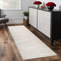 8' Gray and Beige Geometric Distressed Area Rug