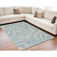5' X 8' Blue and Beige Abstract Distressed Area Rug