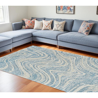 8' X 11' Blue and Beige Abstract Distressed Area Rug