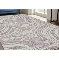 5' X 8' Beige and Purple Abstract Distressed Area Rug