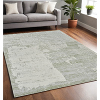 5' X 8' Beige and Green Abstract Distressed Area Rug