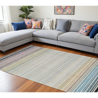 8' X 11' Beige and Blue Abstract Distressed Area Rug