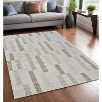 5' X 8' Beige and Brown Abstract Distressed Area Rug