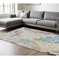8' X 11' Beige and Blue Abstract Distressed Area Rug