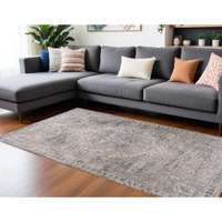 7' X 10' Gray and Beige Oriental Distressed Area Rug
