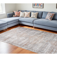 7' X 10' Gray and Brown Abstract Distressed Area Rug