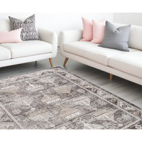 7' X 10' Beige and Brown Abstract Distressed Area Rug