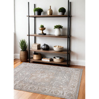 4' X 6' Beige and Gray Oriental Distressed Area Rug