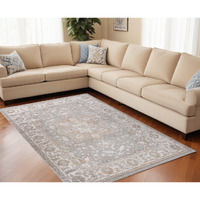 5' X 8' Beige and Gray Oriental Distressed Area Rug