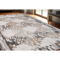 5' X 8' Cream and Brown Abstract Distressed Area Rug