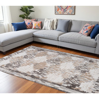 7' X 10' Cream and Brown Abstract Distressed Area Rug