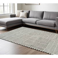 8' X 11' Cream and Black Abstract Distressed Area Rug