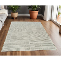 4' X 6' Cream and Green Abstract Distressed Area Rug