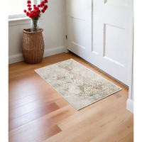 2' X 3' Beige and Ivory Damask Area Rug