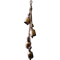 FOUR RUSTIC IRON HANGING BELLS WITH ROPE