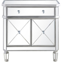Elegant Lighting Side Cabinet Contemporary Silver Clear Brushed Steel Mirror Solid Wood Mirrors