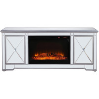 60 in. mirrored TV stand with wood fireplace insert in antique silver