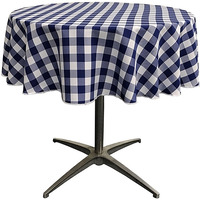 TCcheck51R-NavyK72 Polyester Gingham Checkered Tablecloth, White & Navy - 51 in. Round