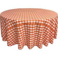 TCcheck108R-OrangeK48 Polyester Gingham Checkered Tablecloth, White & Orange - 108 in. Round