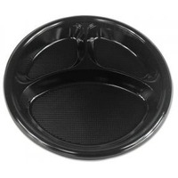 BWK 10 in. Hi Impact Plastic Compartment Dinnerware Plate, Black