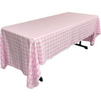 TCcheck60x126-PinkK37 Polyester Gingham Checkered Rectangular Tablecloth - White & Pink - 60 x 126 in.