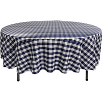 TCcheck72R-NavyK72 Polyester Gingham Checkered Tablecloth - White & Navy - 72 in. Round