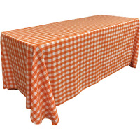 TCcheck90x156-OrangeK48 Polyester Gingham Checkered Rectangular Tablecloth - White & Orange - 90 x 156 in.