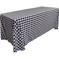 TCcheck90x156-NavyK72 Polyester Gingham Checkered Rectangular Tablecloth - White & Navy - 90 x 156 in.