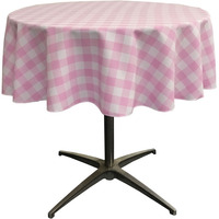TCcheck51R-PinkK37 Polyester Gingham Checkered Tablecloth - White & Pink - 51 in. Round