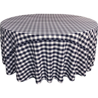 TCcheck132R-NavyK72 Polyester Gingham Checkered Tablecloth - White & Navy - 132 in. Round