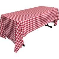 TCcheck60x126-RedK98 Polyester Gingham Checkered Rectangular Tablecloth, White & Red - 60 x 126 in.